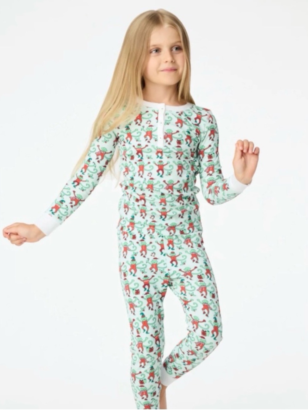 Roller Rabbit Mint Green Christmas Pajama Set with Red Monkey Print